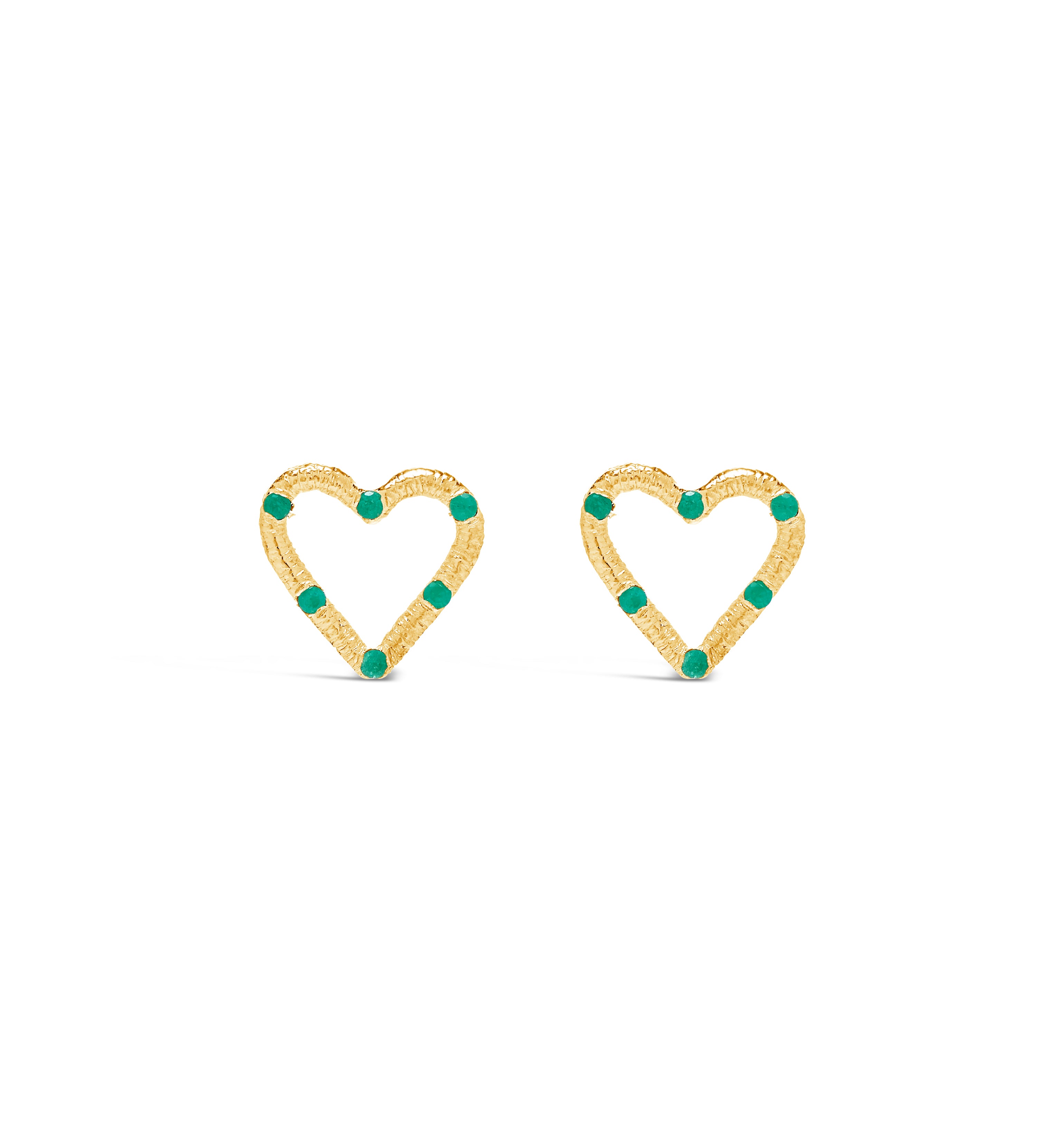 Mini Textured Heart Studs with Precious Stones