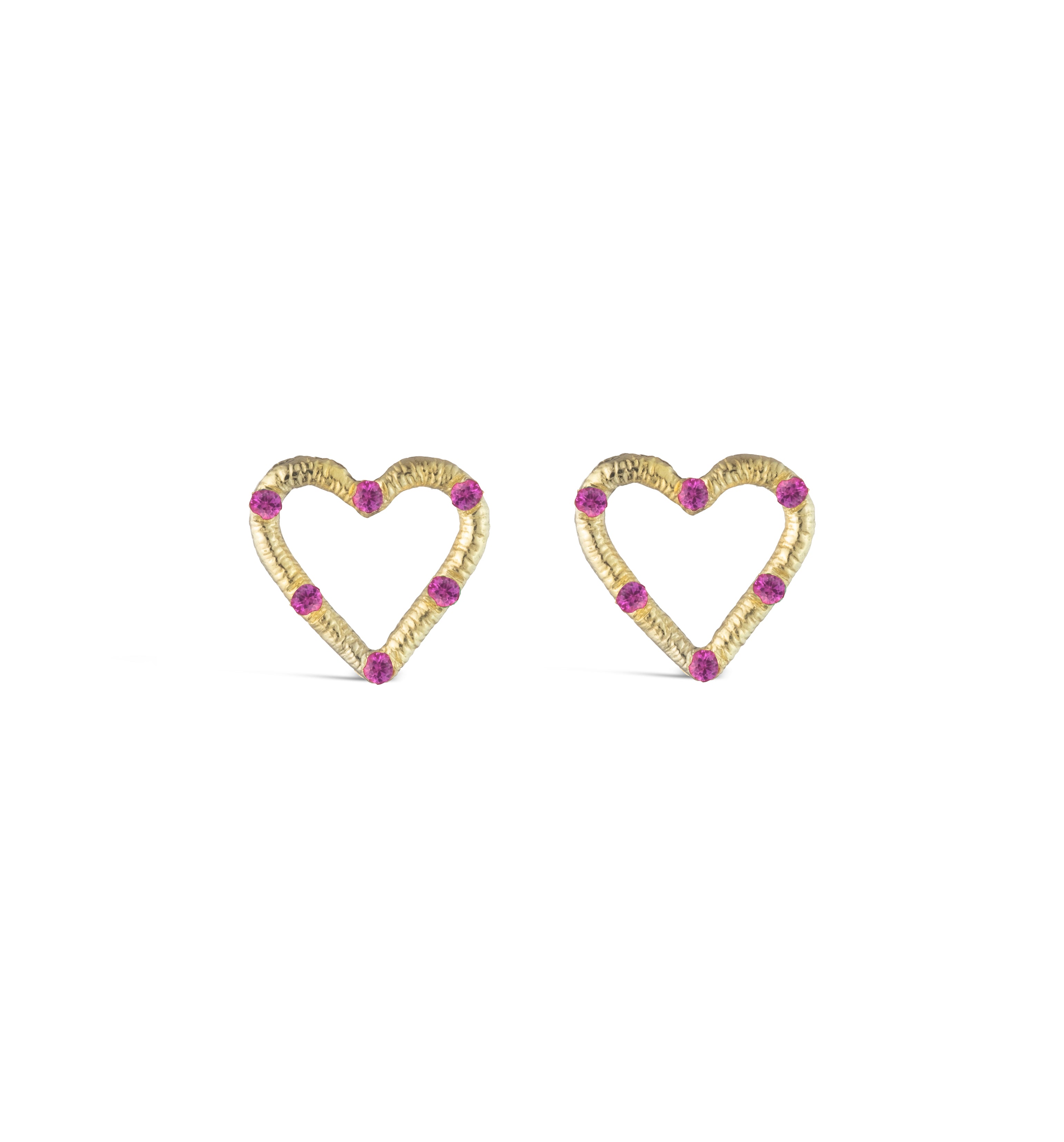 Mini Textured Heart Studs with Precious Stones