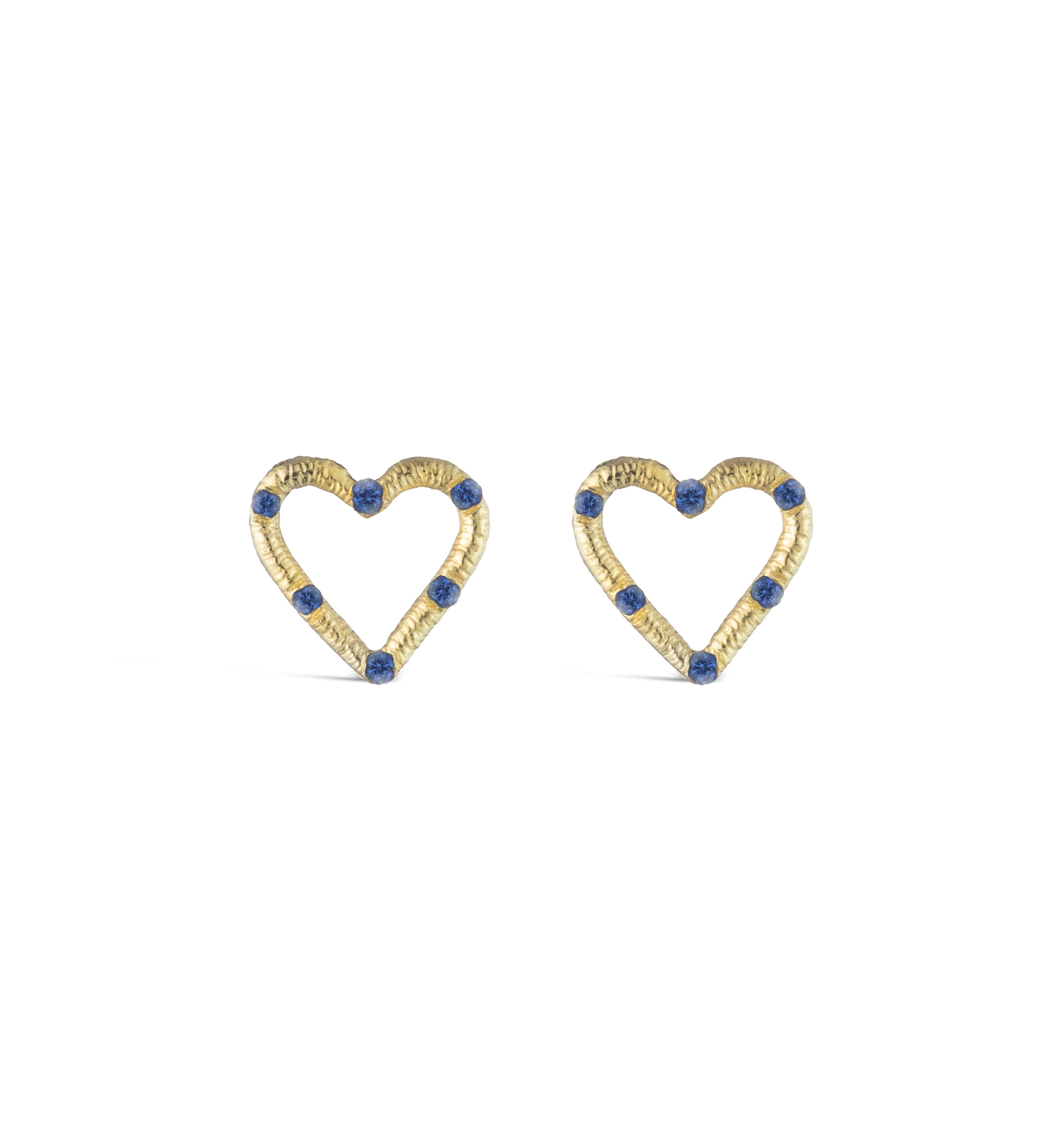Mini Textured Heart Studs with Precious Stones