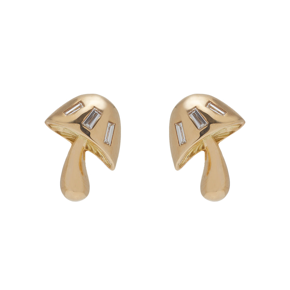 Mini Magic Mushroom Stud Earrings with Baguettes