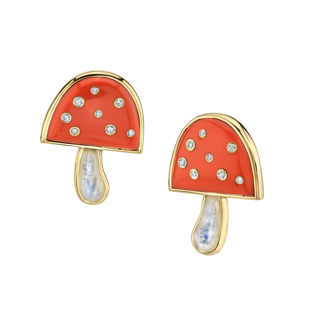 Large Magic Mushroom Earrings with Diamonds