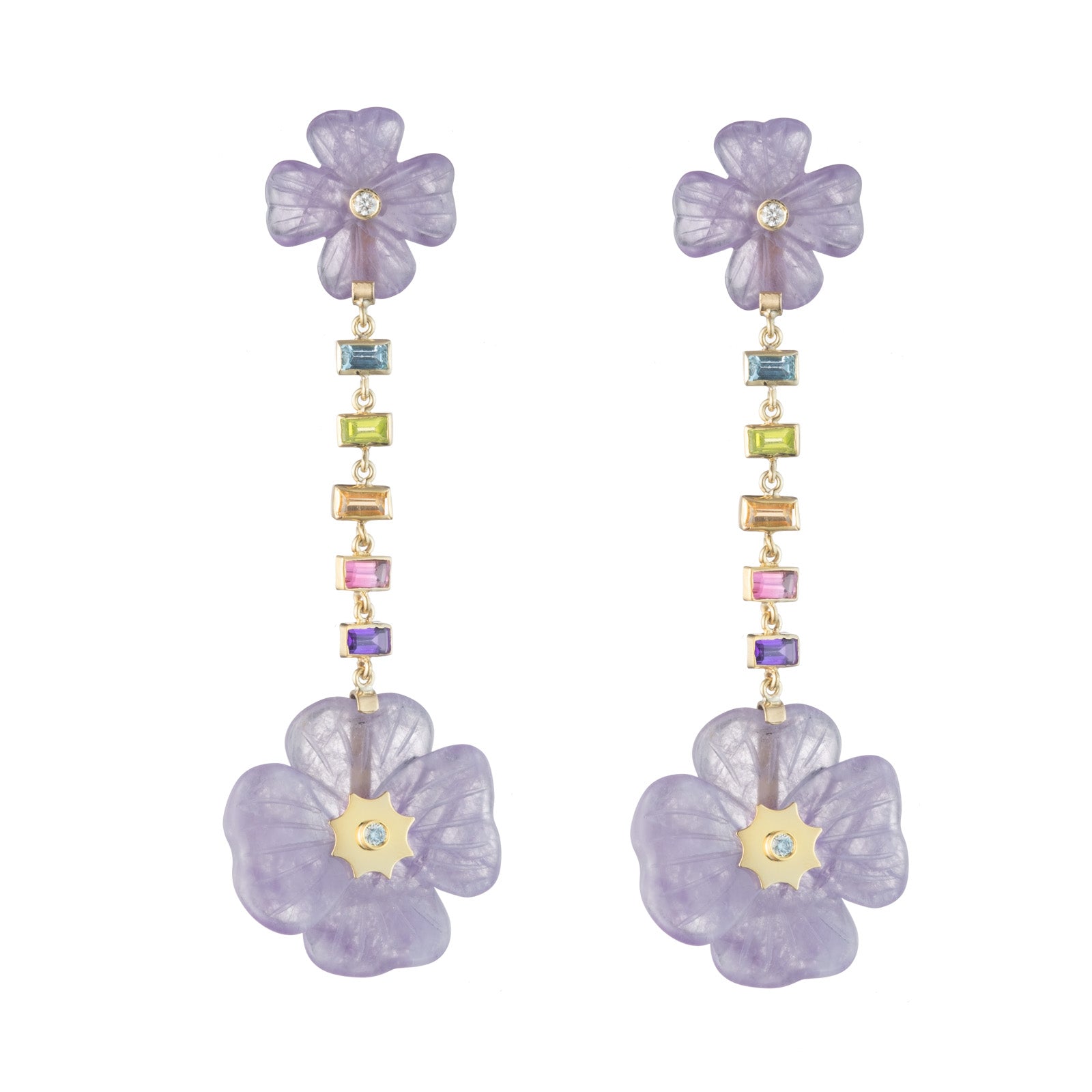 Double Clover Rainbow Gemstone Drop Earrings