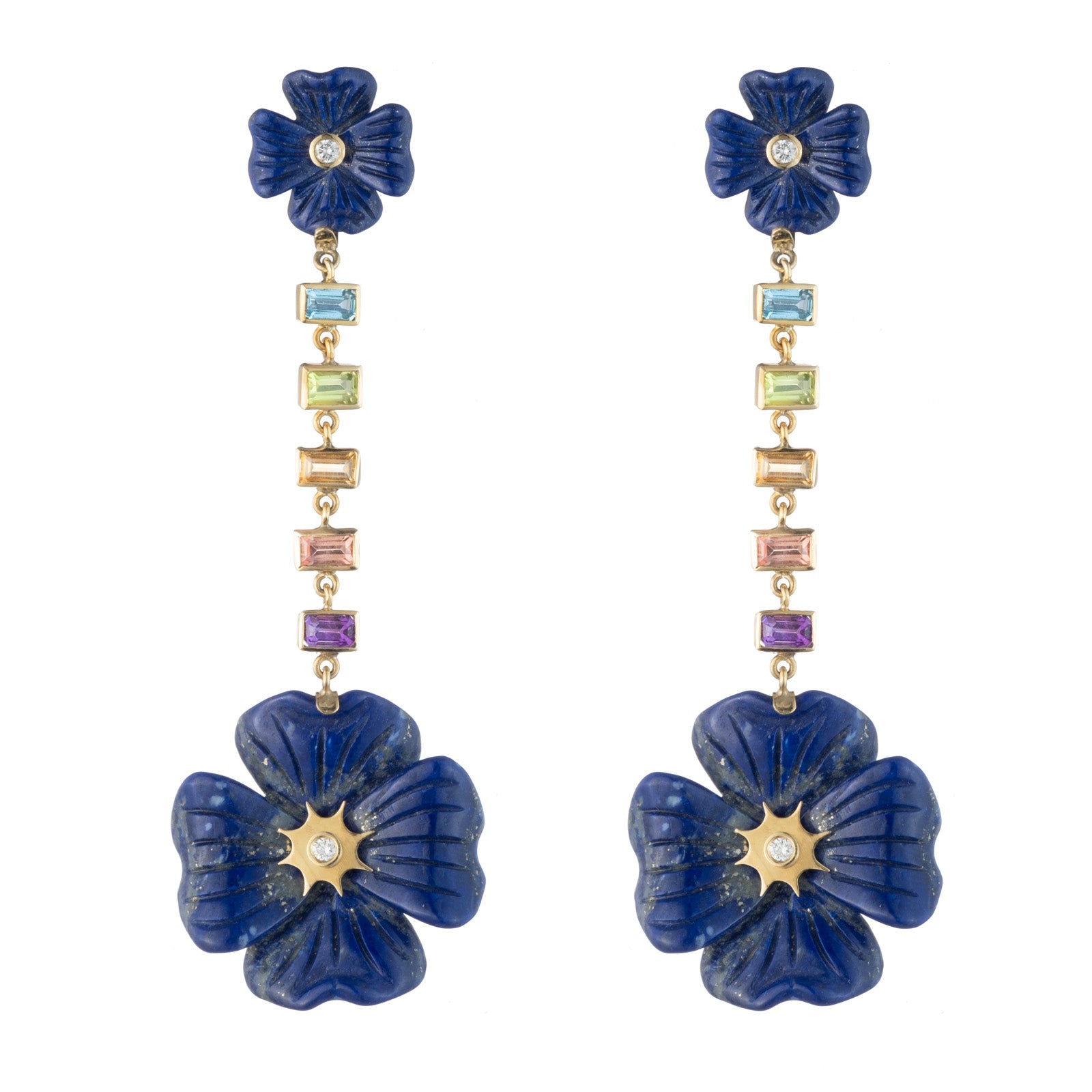 Double Clover Rainbow Gemstone Drop Earrings