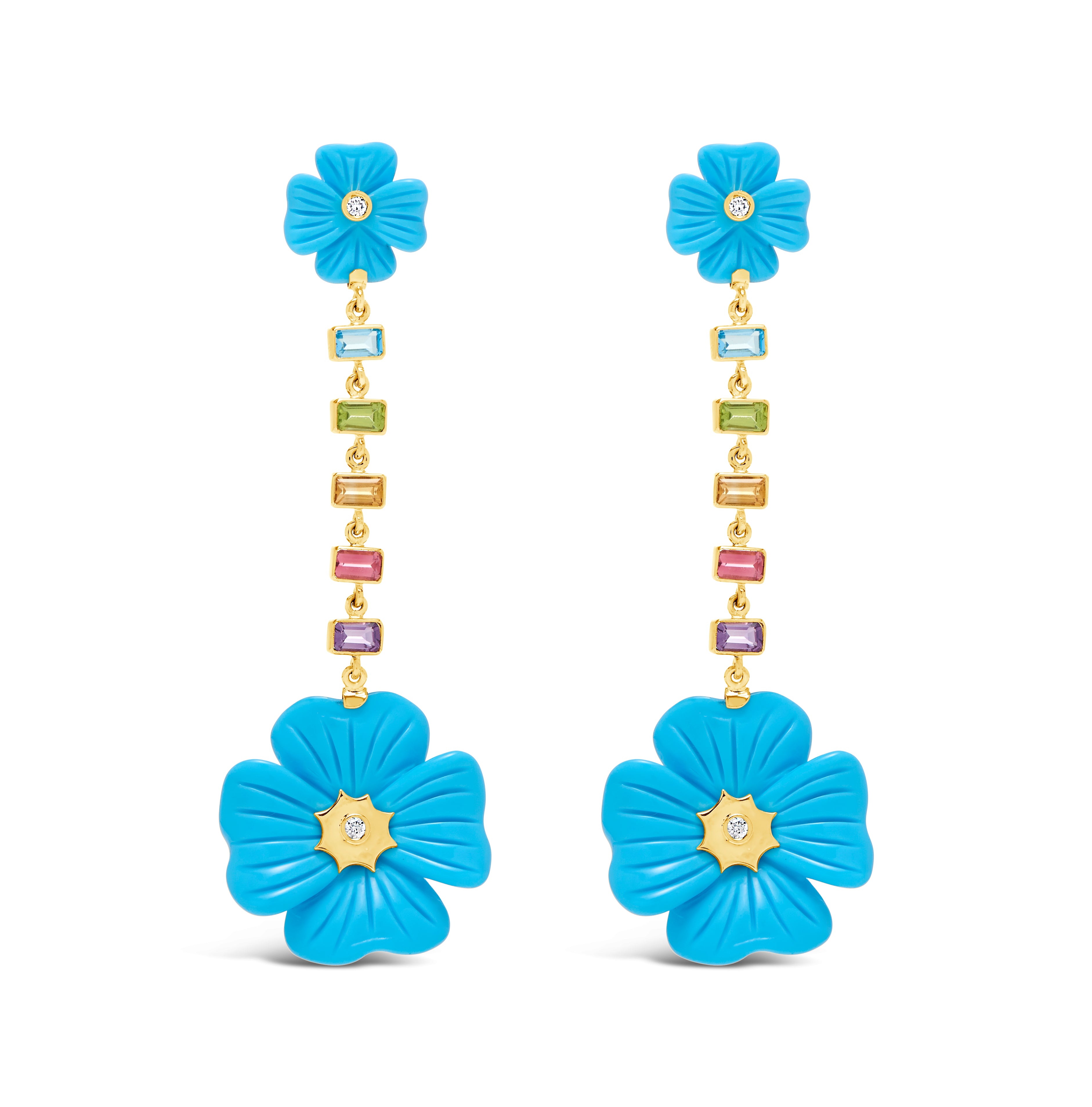 Double Clover Rainbow Gemstone Drop Earrings