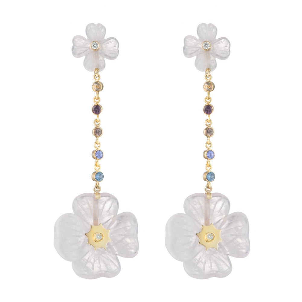 Double Clover Multi-Color Bezel Set Sapphire Drop Earrings
