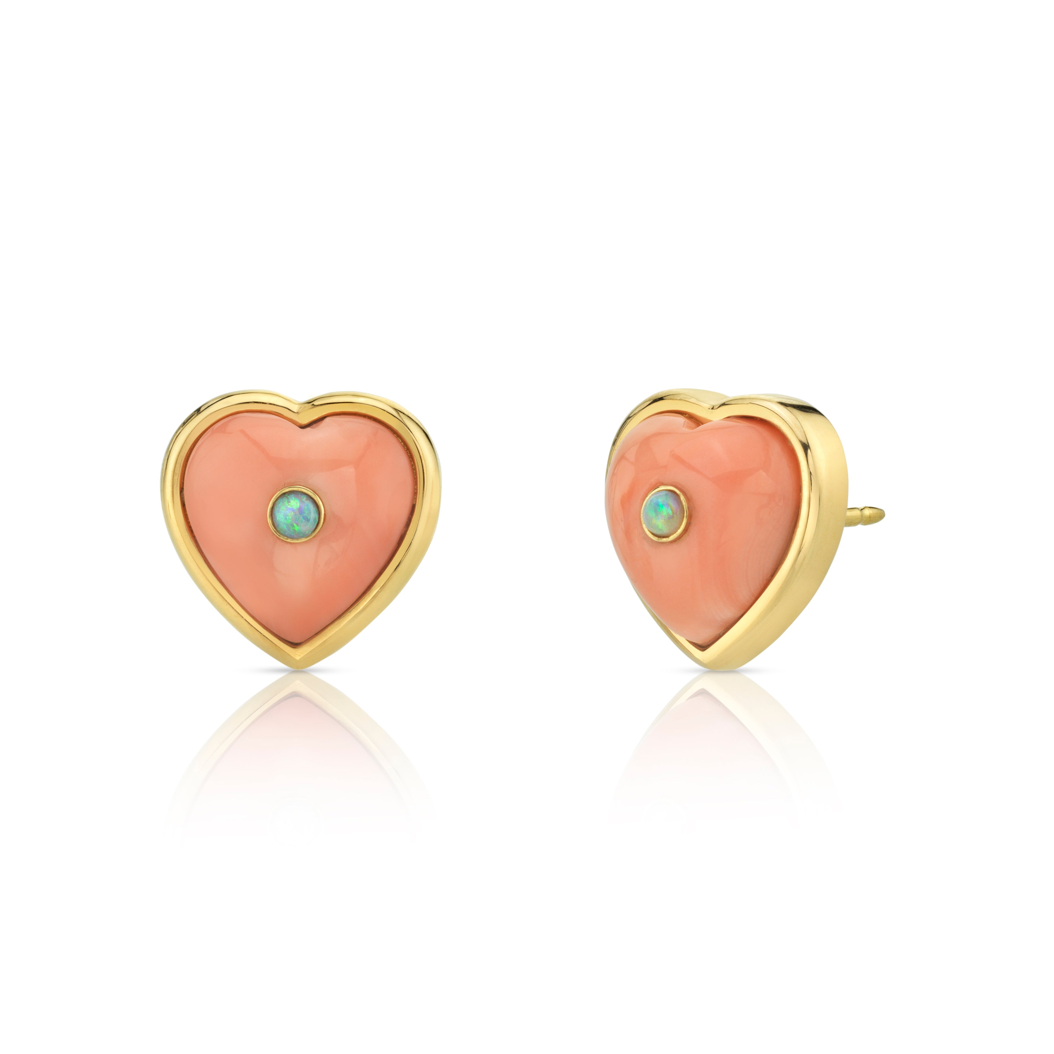 Puff Heart Studs with Stone Insets