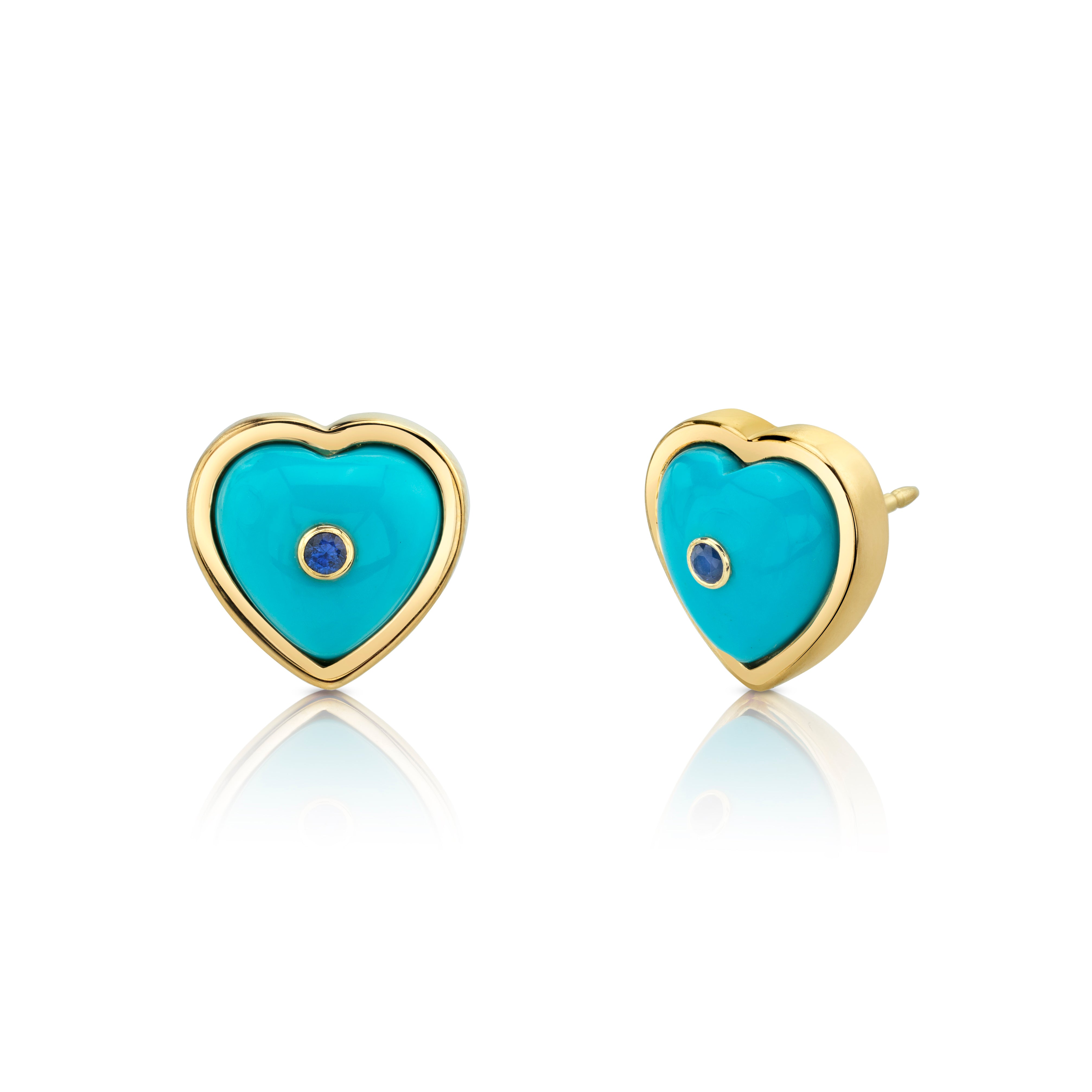 Puff Heart Studs with Stone Insets