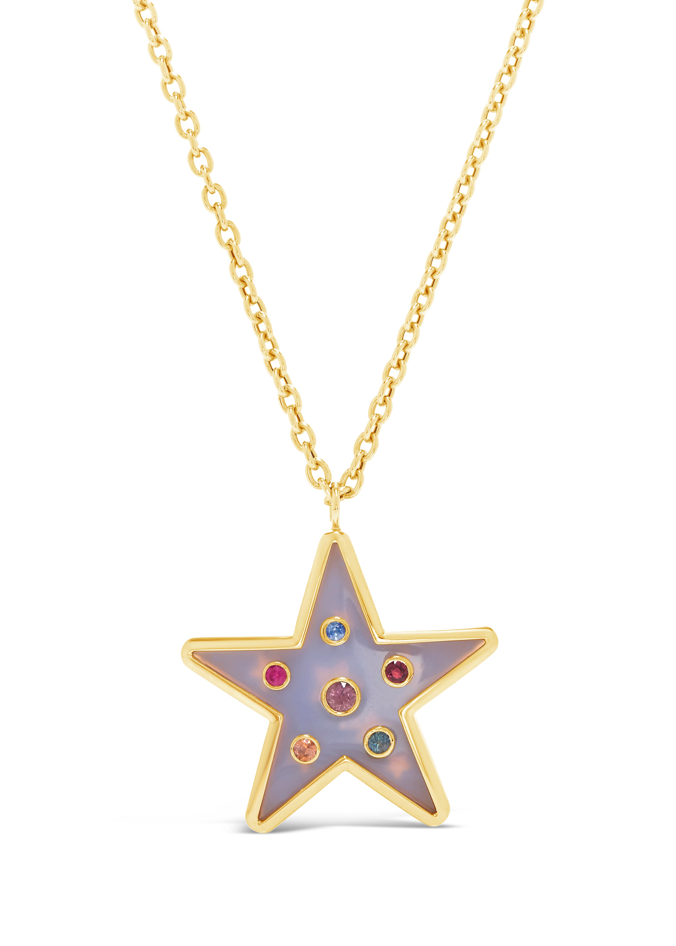 Single Star Inlay Pendant with Multi-Color Sapphires