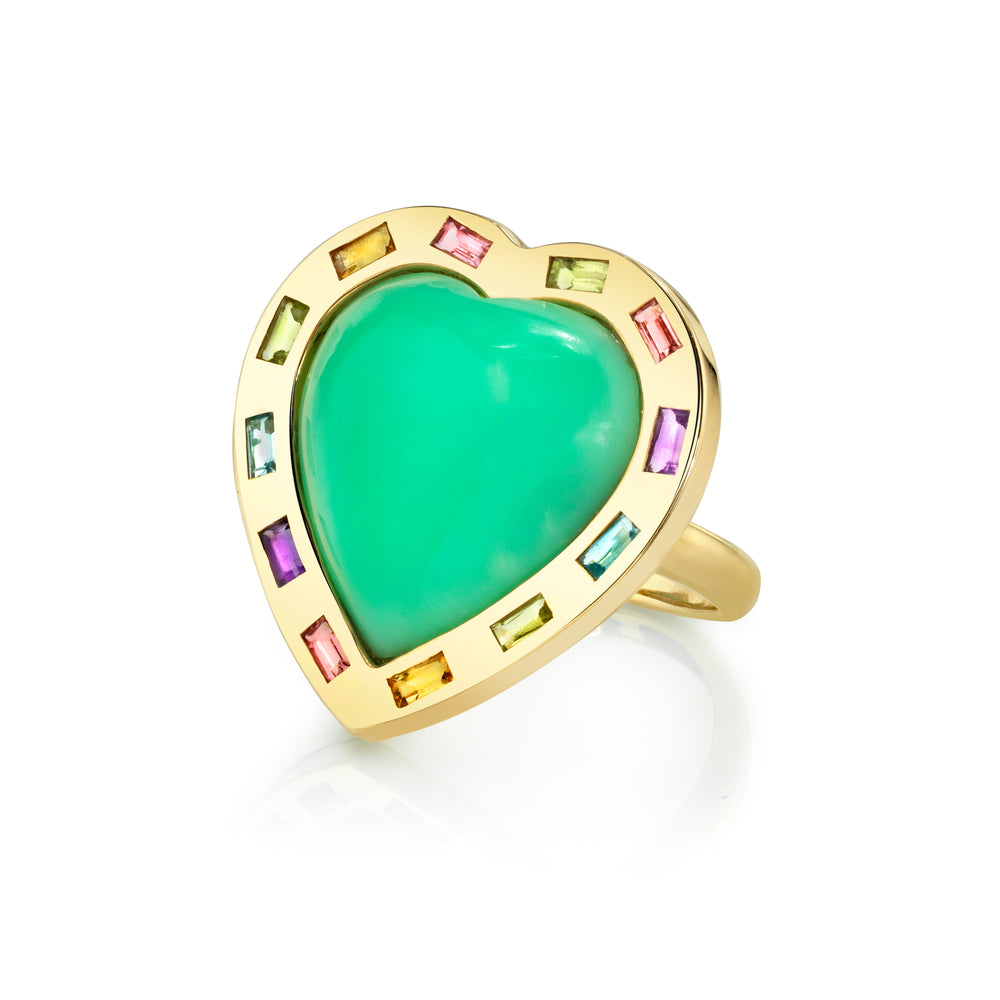 Large Puff Heart Ring with Multi-Colored Gemstones