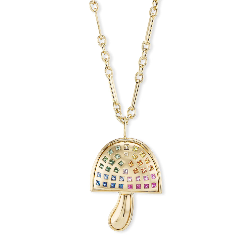 Large Gold Mushroom with Square Rainbow Sapphires