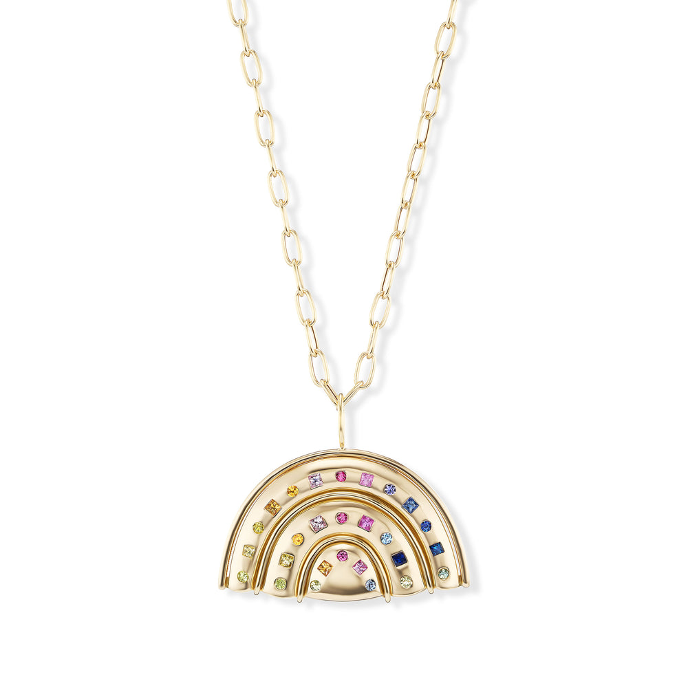 Medium Gold Marianne with Rainbow Sapphires on Oval Link Chain
