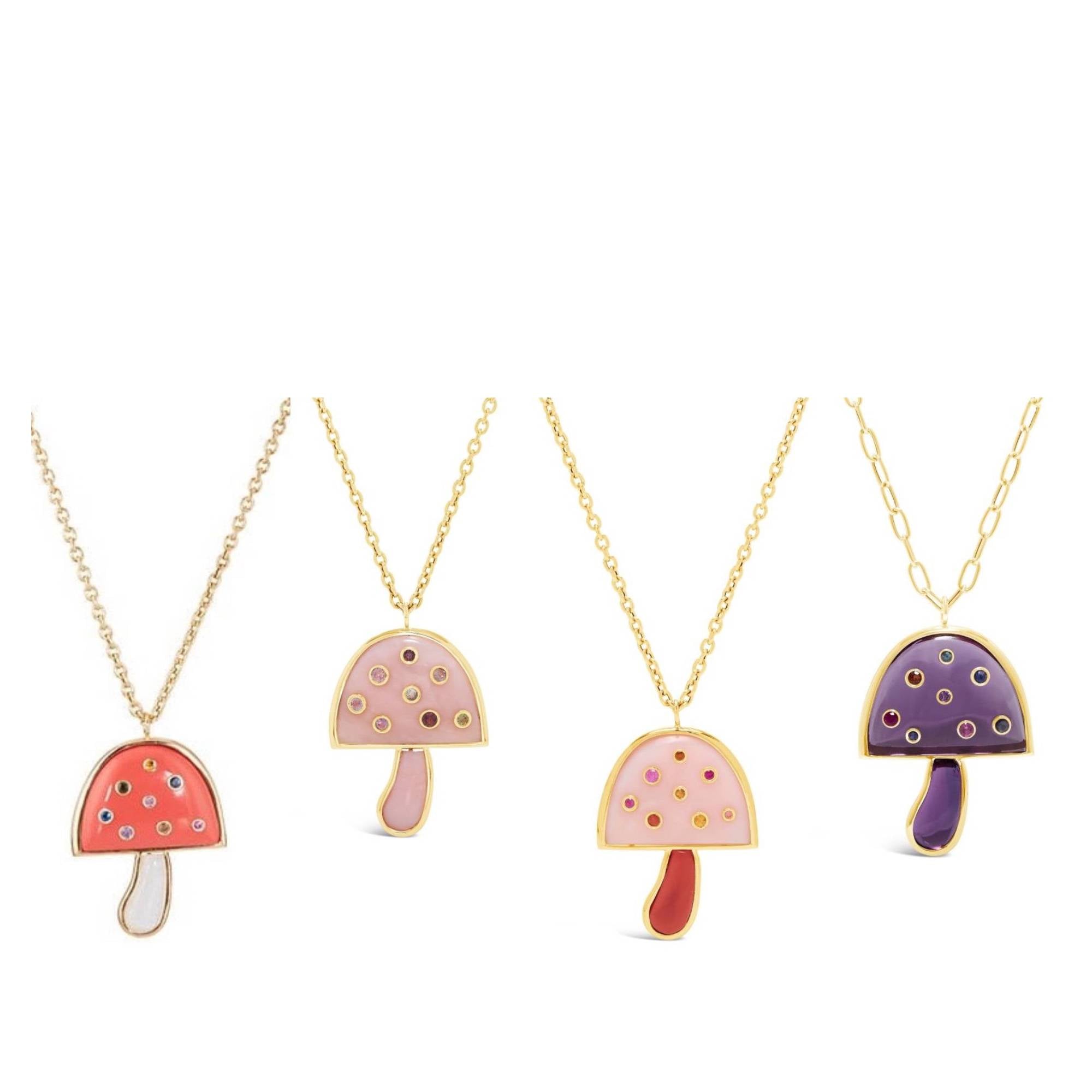 Large Magic Mushroom Pendant with Precious Stones on 18" Chain