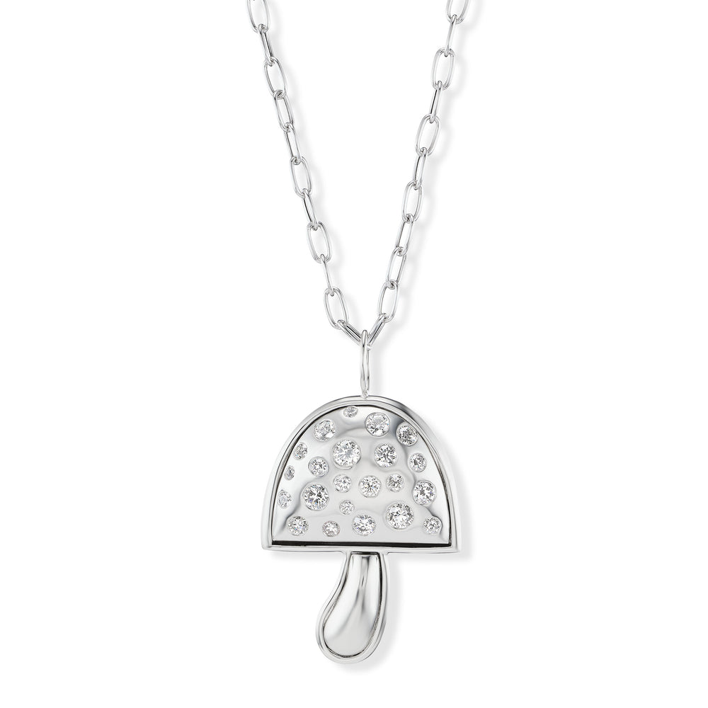 Large Platinum Mushroom with Diamond Insets on 18" Chain