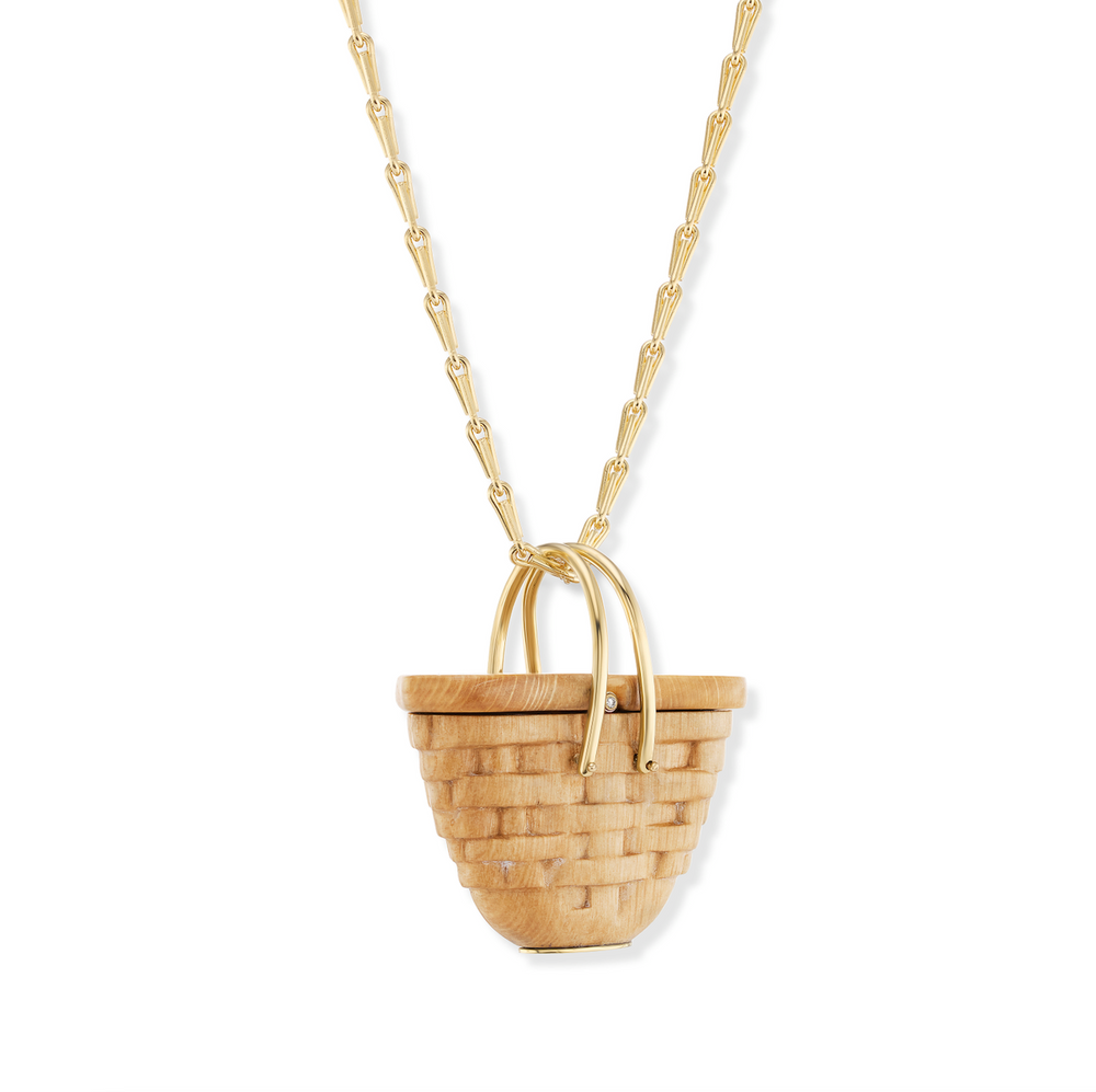One-of-a-Kind Carved Wood Basket Pendant