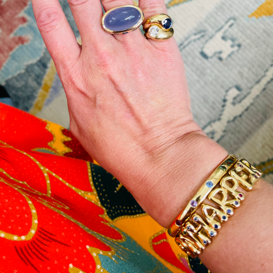 Custom Bubble Letter Cuff with Precious Stones