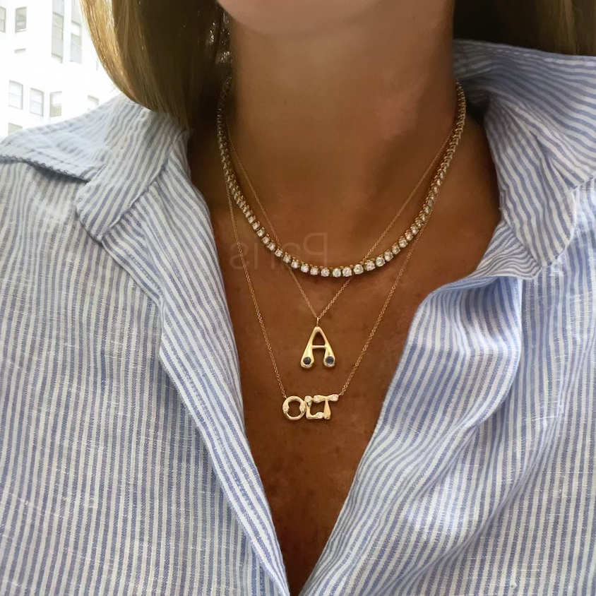 Three Bubble Letter Pendant on 18" Chain