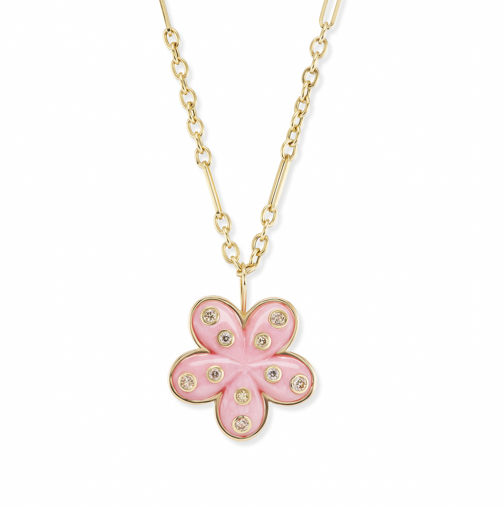 Carved Stone Petal Flower Pendant on 18" Chain