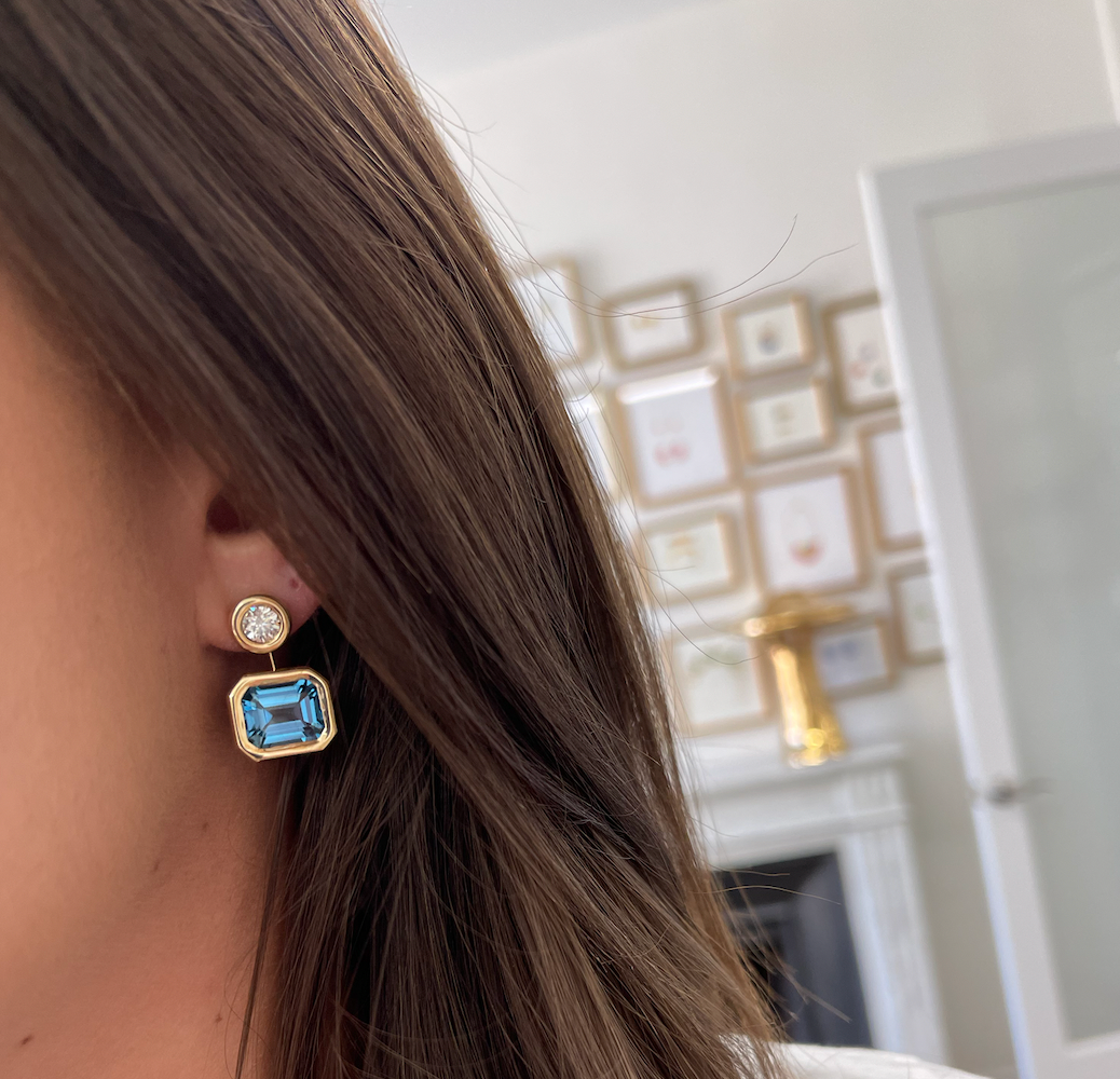 One-of-a-Kind Diamond and London Blue Topaz Double Drop Pillow Earrings