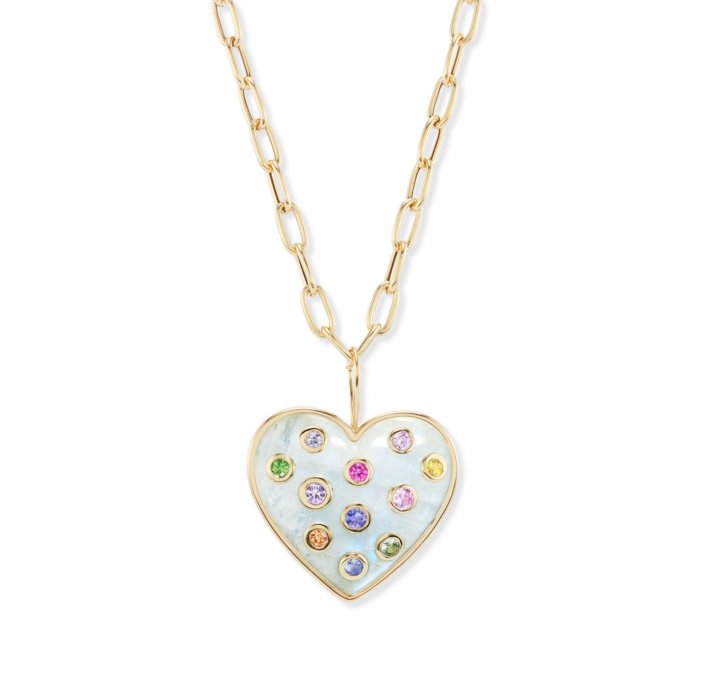 Medium Puff Heart Pendant with Precious Stone Insets