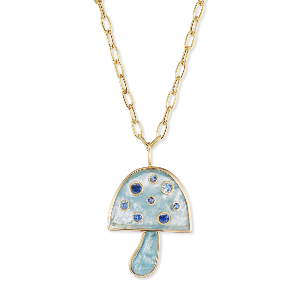 Large Magic Mushroom Pendant with Precious Stones on 18" Chain