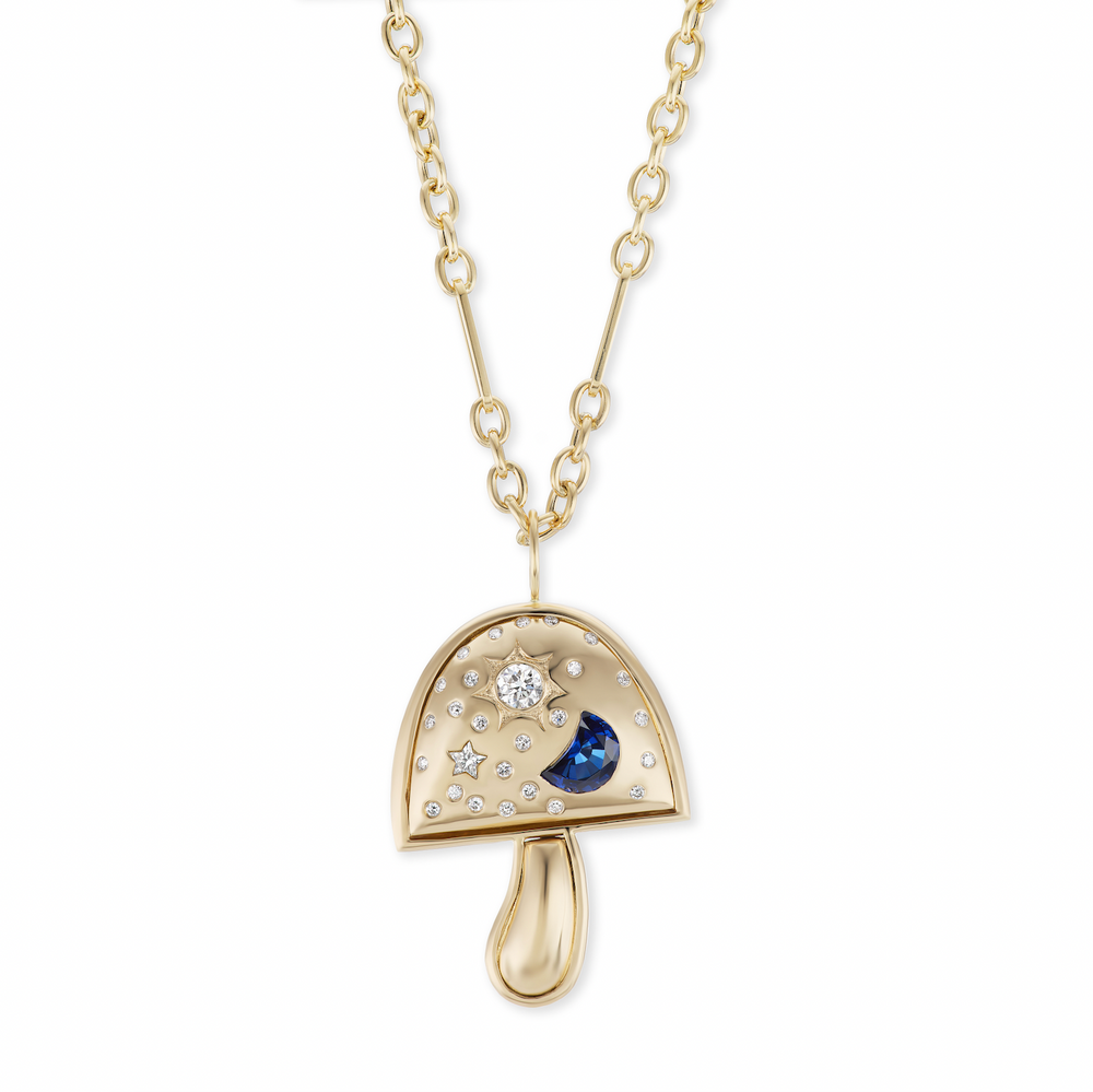 Large Gold Celestial Mushroom with Diamonds and Sapphire