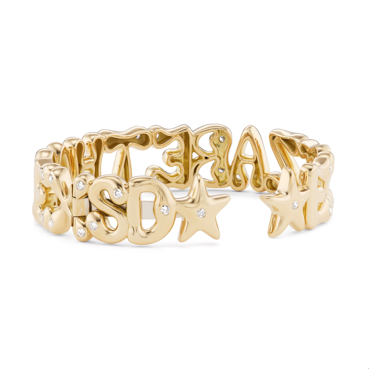 Custom Bubble Name Cuff with Stars