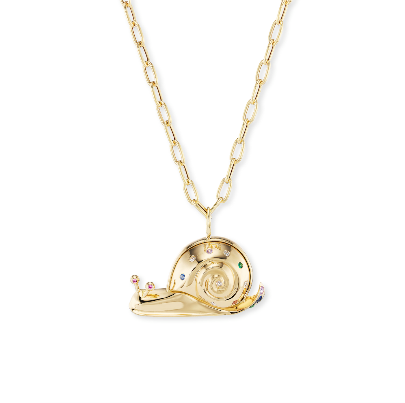 Large Gold Snail Pendant with Pave Bottom on 18" Chain