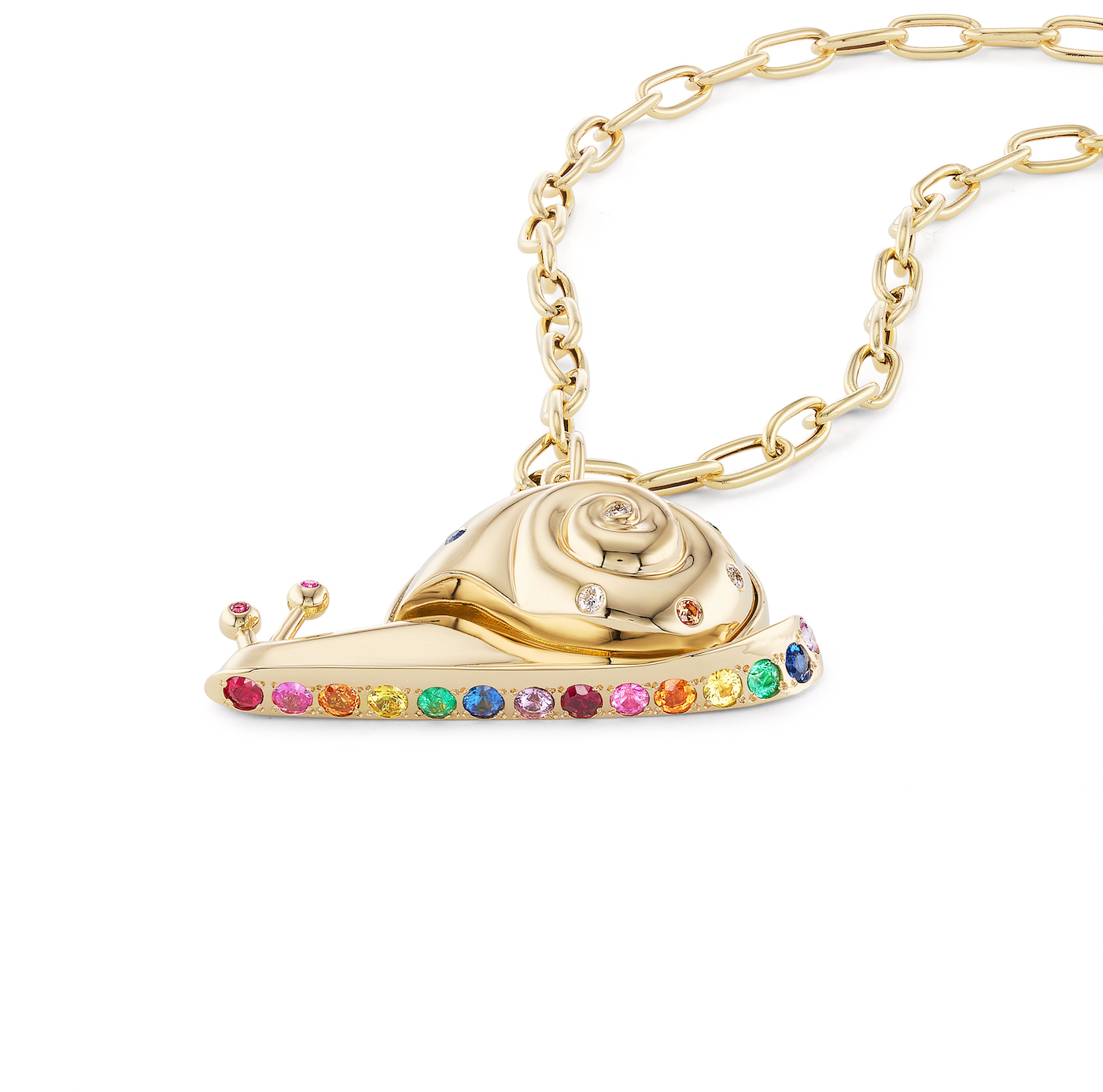 Large Gold Snail Pendant with Pave Bottom on 18" Chain