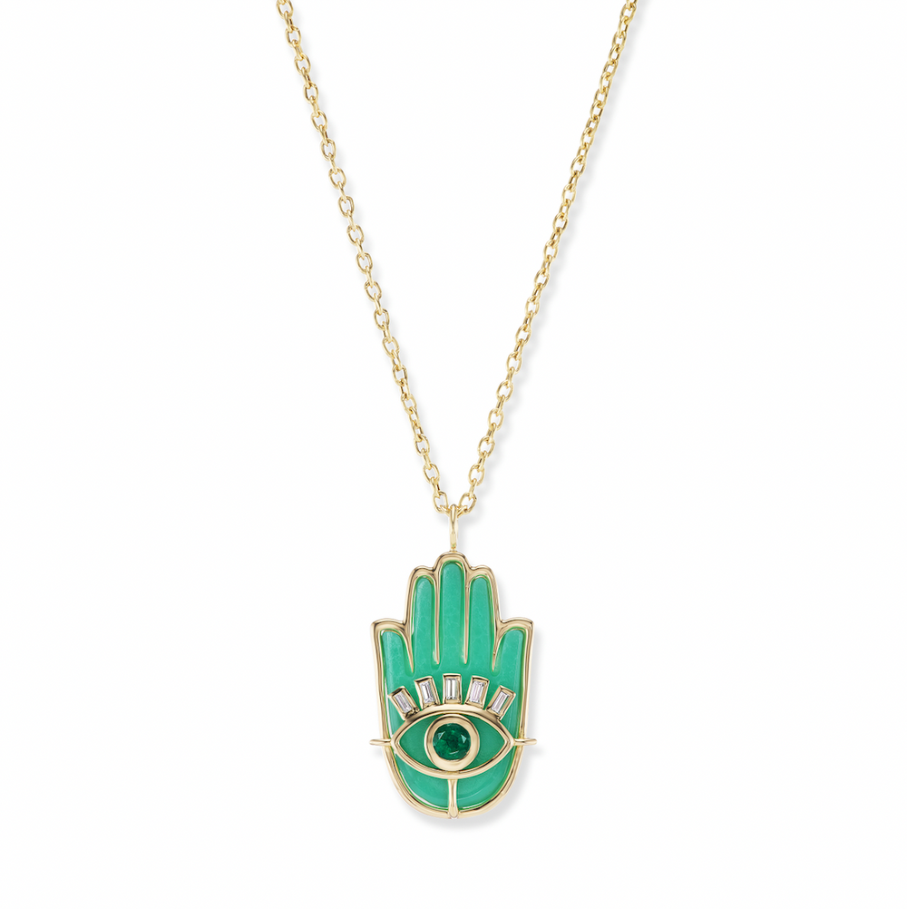 Stone Hamsa Pendant with Colored Stone Eye and Lashes