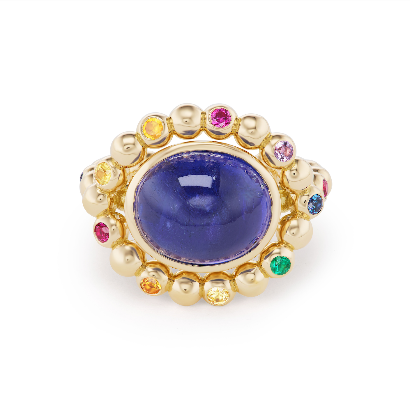 One-of-a-Kind Tanzanite Cabochon Daisy Chain Ring