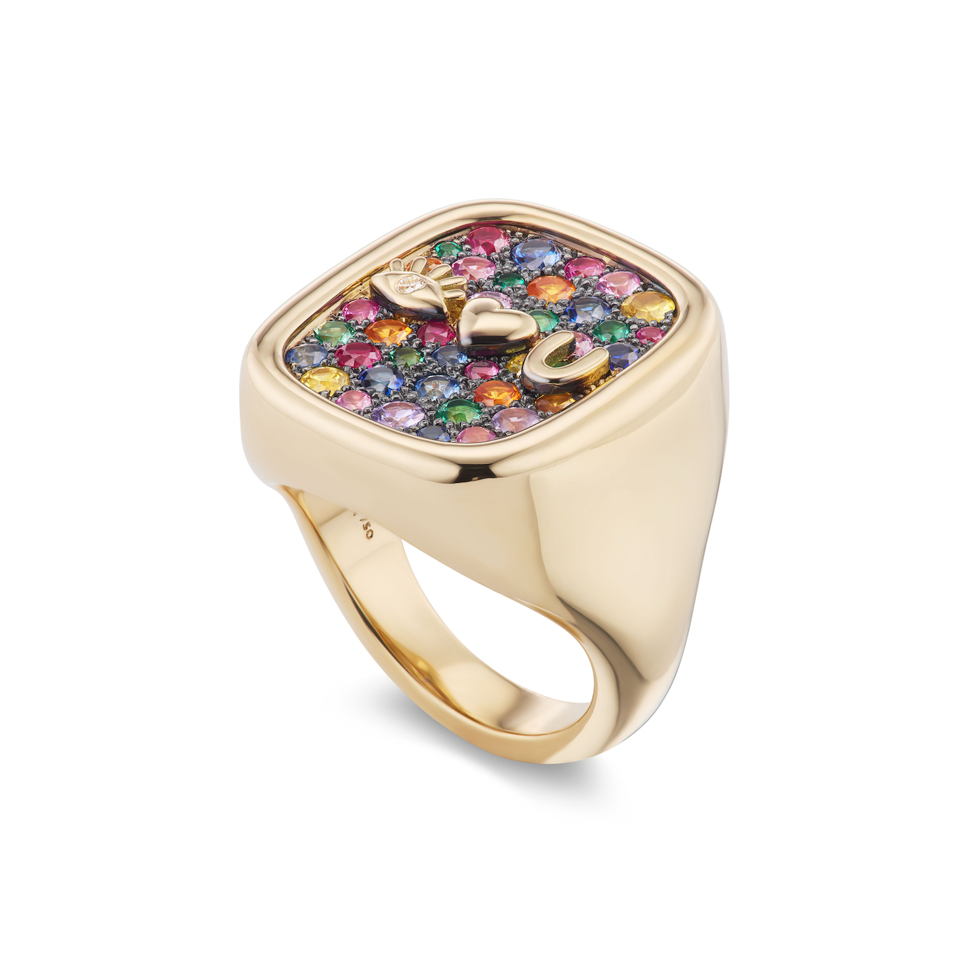 Eye Heart U Rainbow Pave & Rhodium Signet Ring
