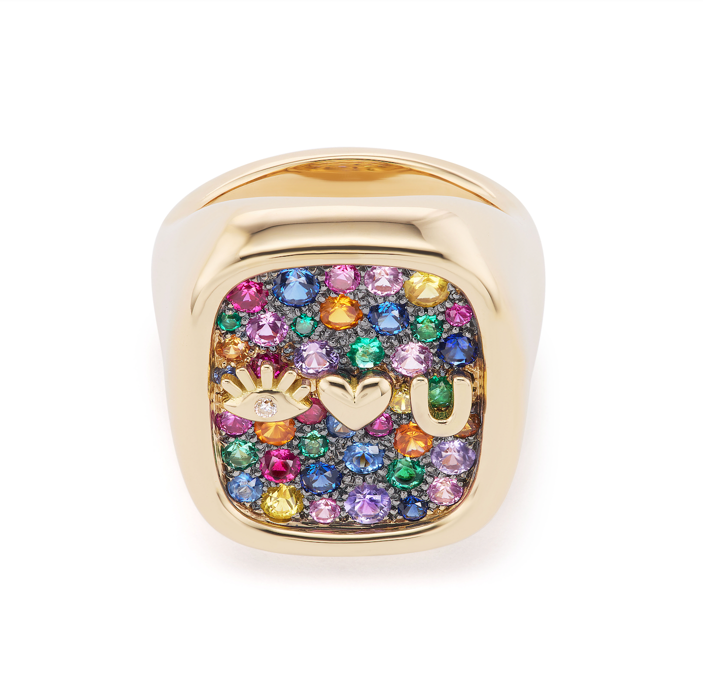 Eye Heart U Rainbow Pave & Rhodium Signet Ring