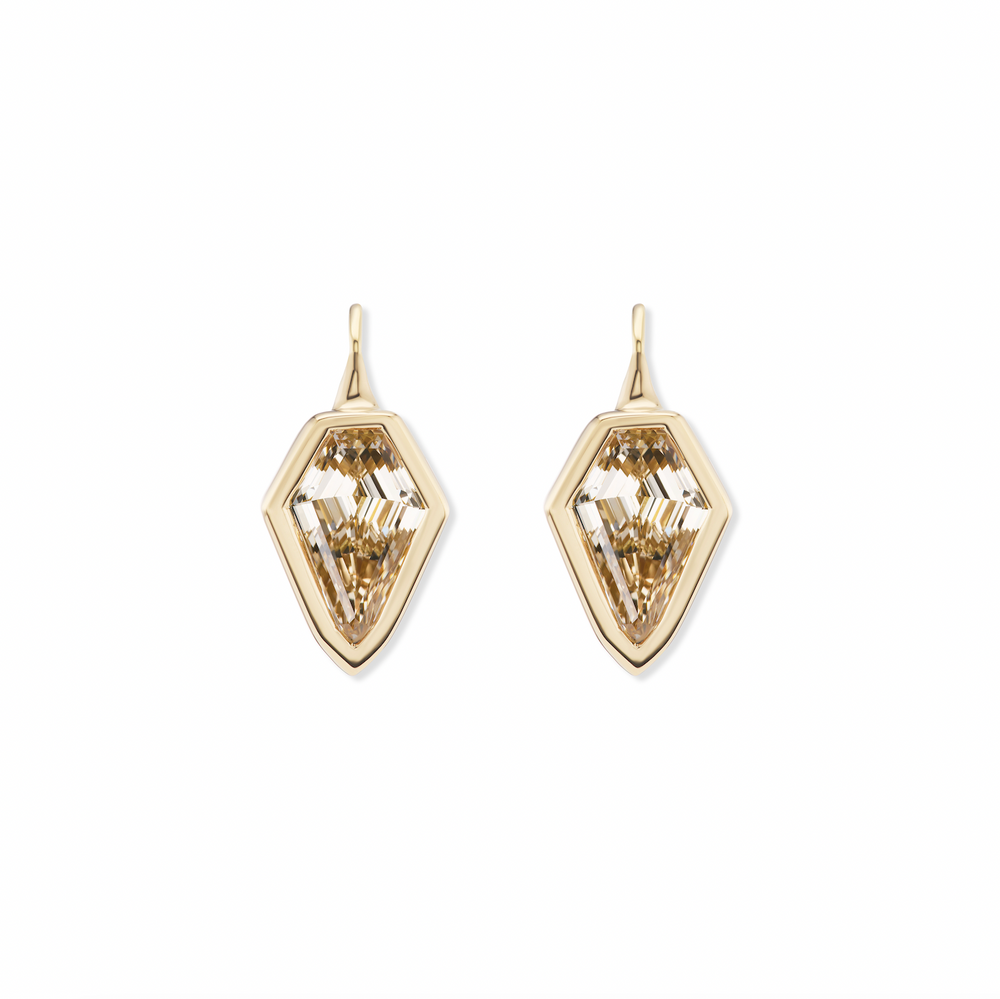 One-of-a-Kind Champagne Shield Diamond Pillow Earrings