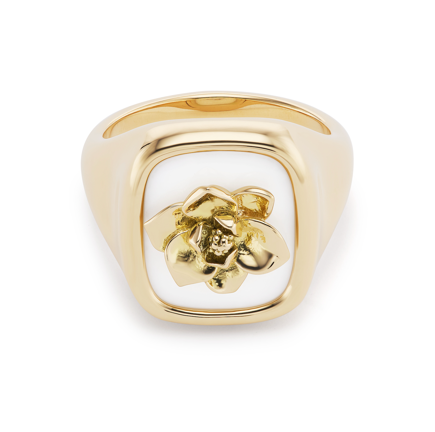 Magnolia Carved Stone Signet Ring