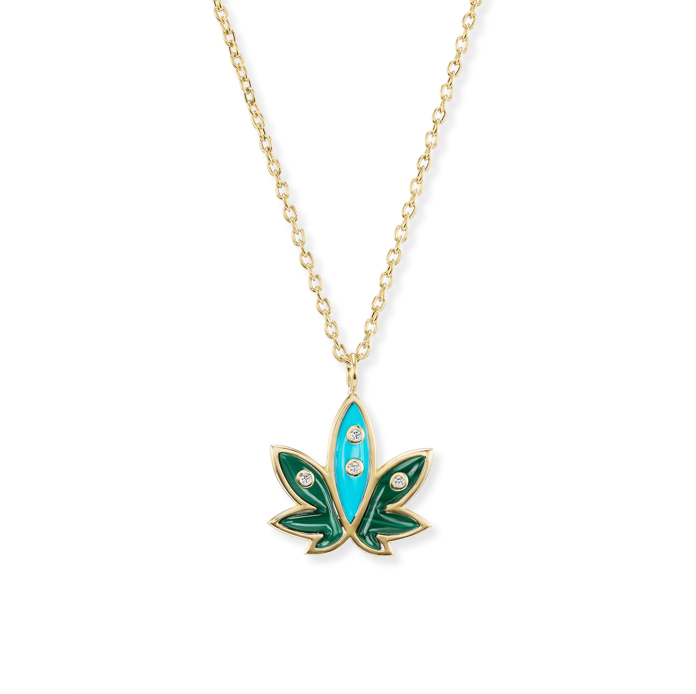 Brent Neale x Edie Parker: Mini Carved Malachite & Turquoise Cannabis Pendant