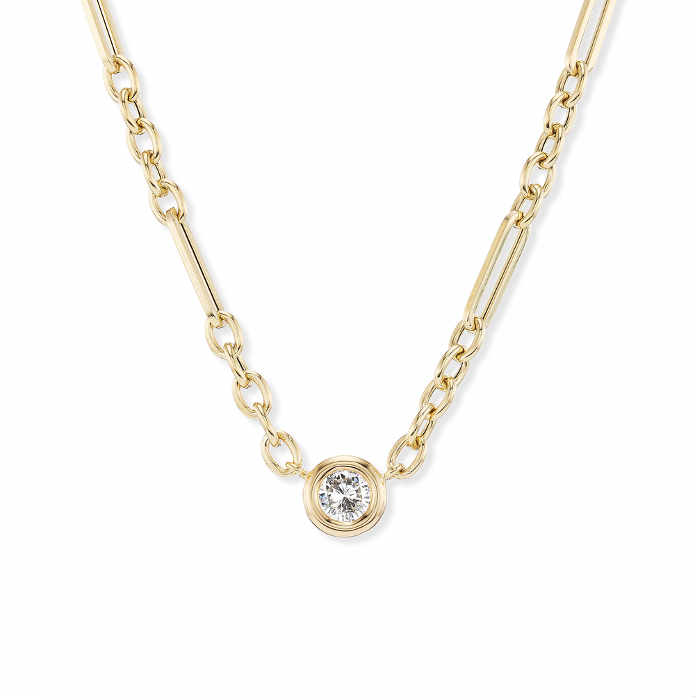 One-of-a-Kind Diamond Pillow Pendant on a Mixed-Link Chain