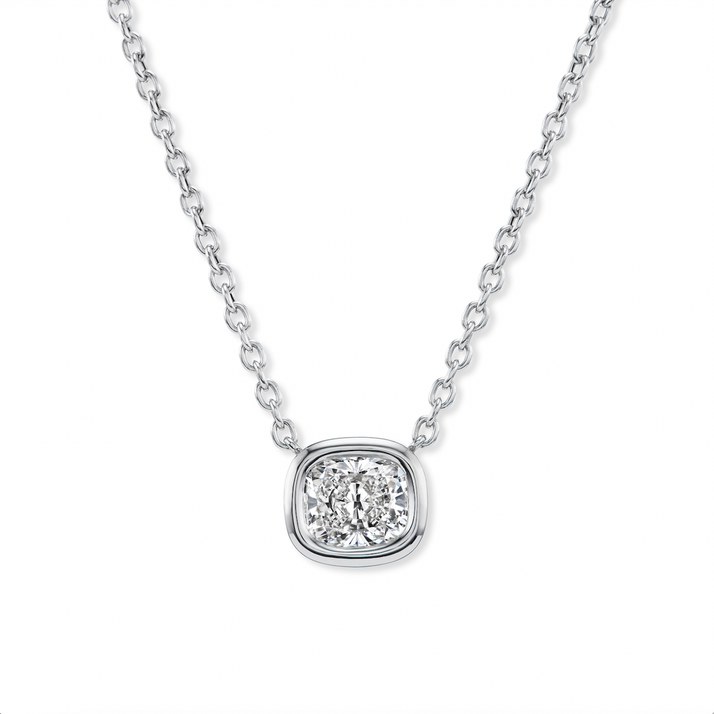 One-of-a-Kind Diamond Cushion Pillow Pendant on a White Gold Rollo Chain