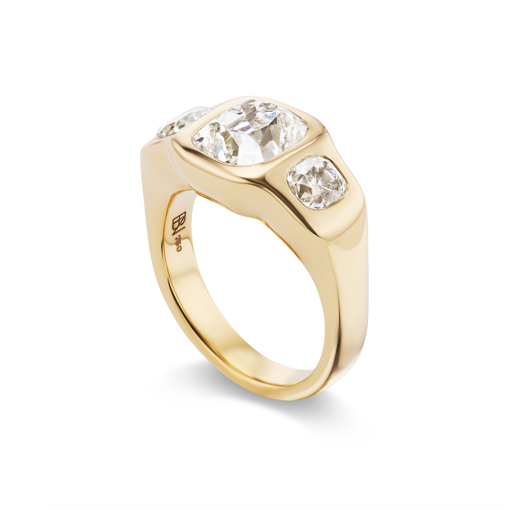 One-of-a-Kind Cushion Diamond Gypsy Ring with Cushion Diamond Sides