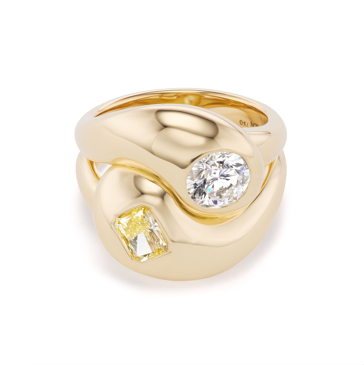 One-of-a-Kind Knot Ring with Yellow Radiant and White Round Diamond
