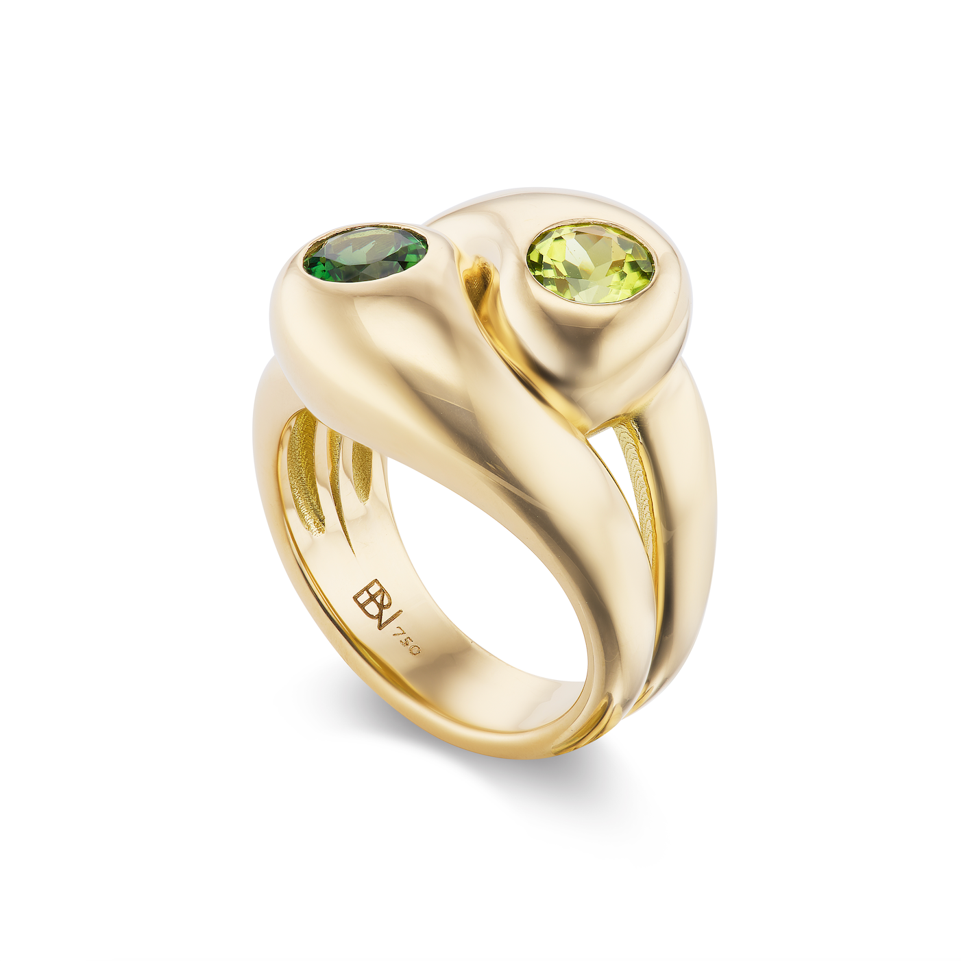 Knot Ring with Round Green Tourmaline and Peridot