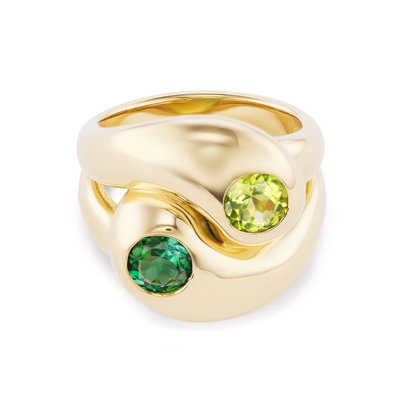 Knot Ring with Round Green Tourmaline and Peridot