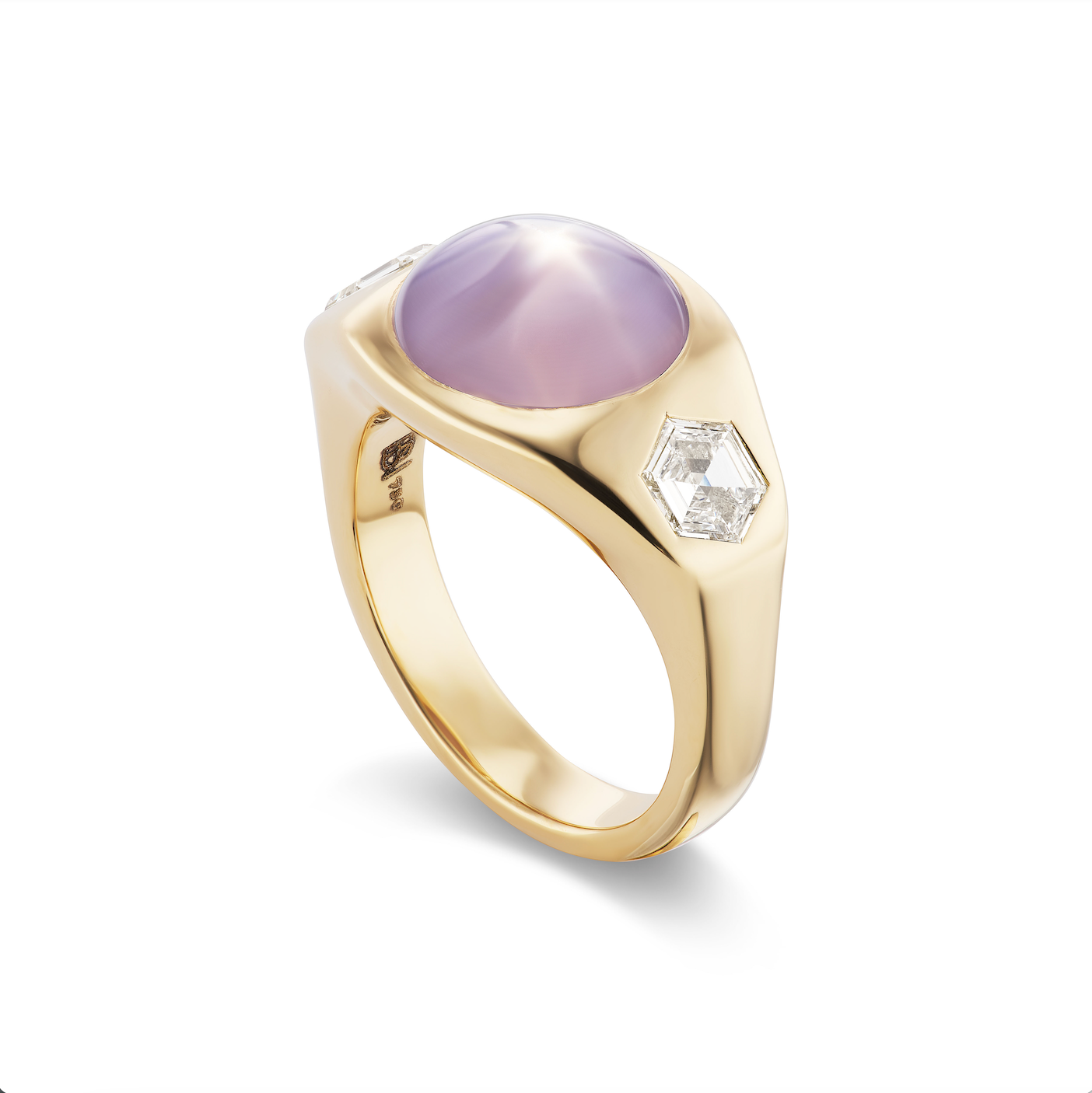 One-of-a-Kind Star Sapphire Gypsy Ring with Hexagon Diamond Sides