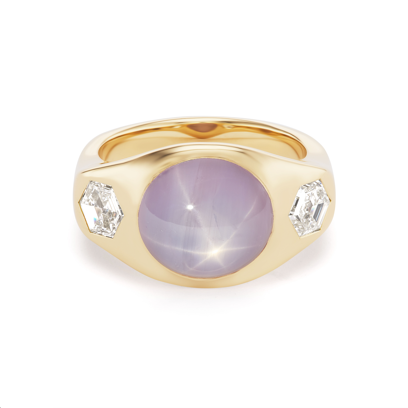 One-of-a-Kind Star Sapphire Gypsy Ring with Hexagon Diamond Sides