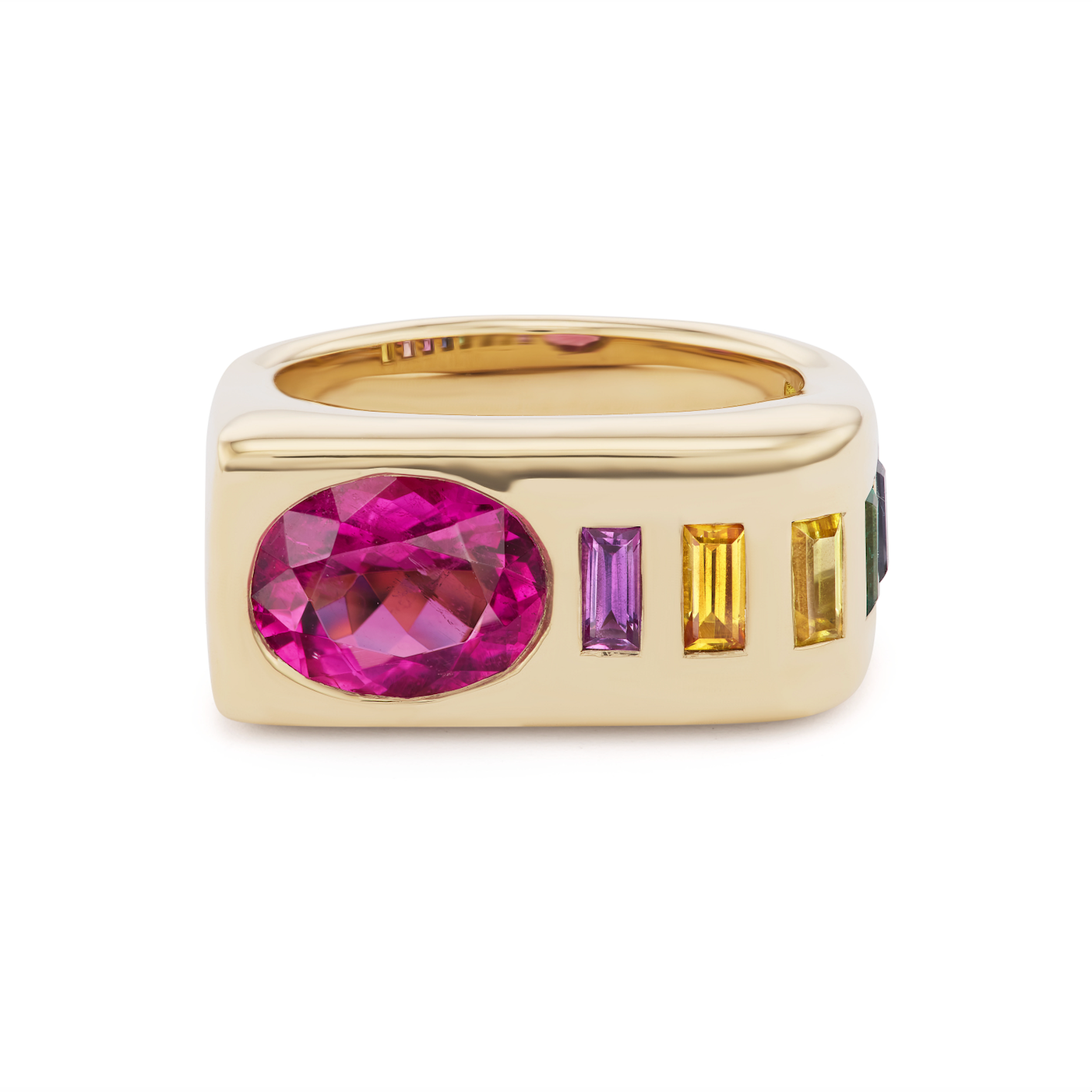 One-of-a-Kind Oval Pink Tourmaline with Rainbow Baguettes