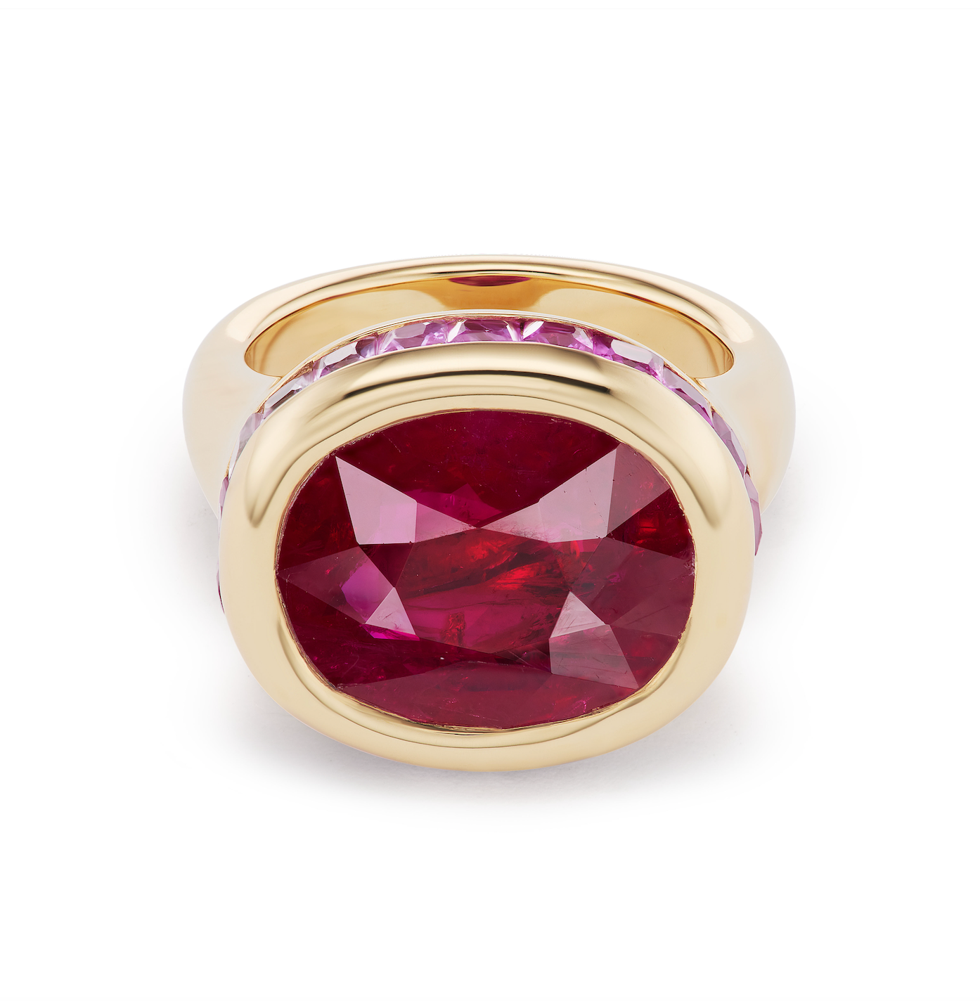 One-of-a-Kind Oval Ruby Crown Ring with Ombre Rubies and Pink Sapphires