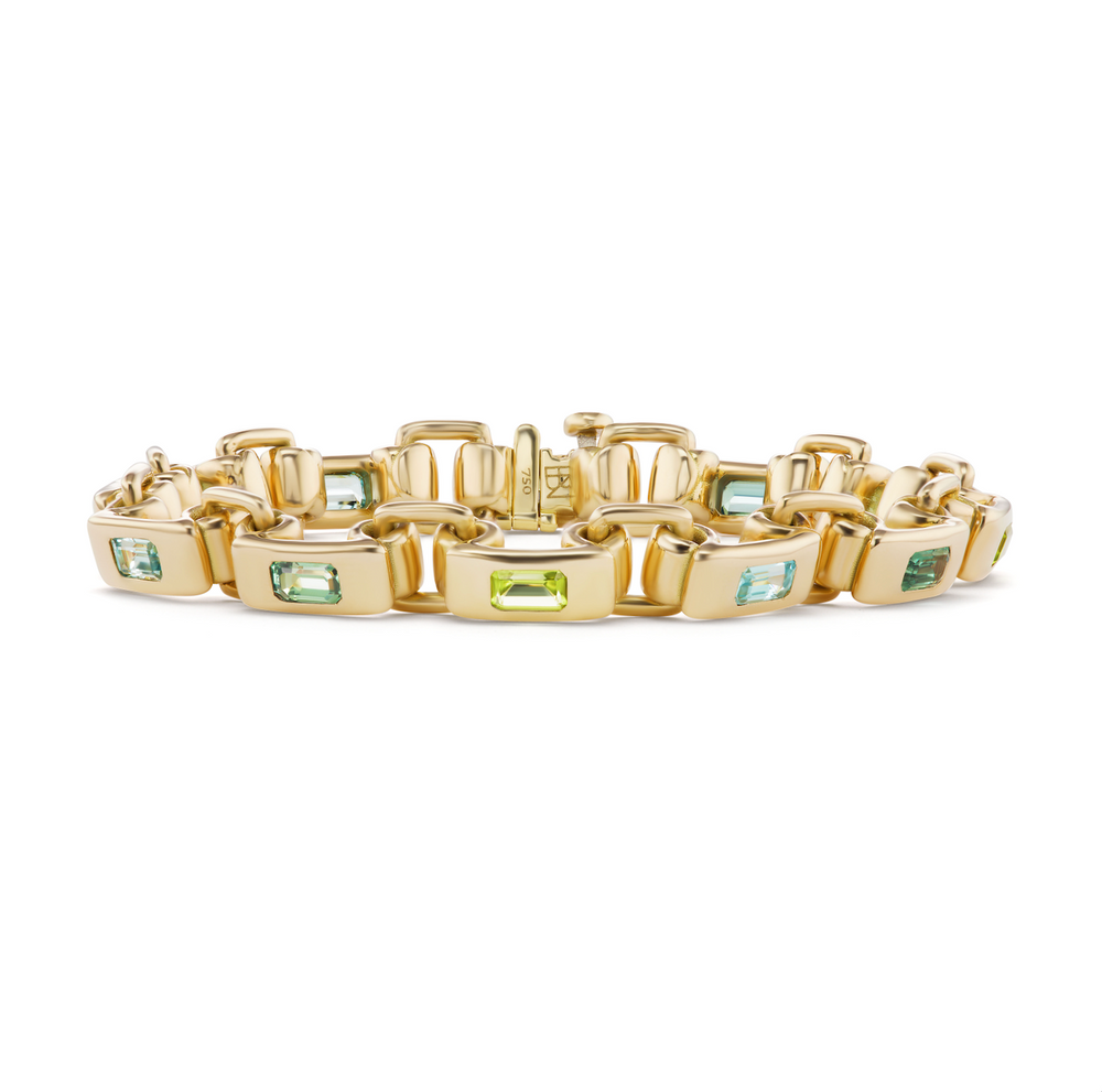 Narrow Link Bracelet with Emerald-Cut Birthstones