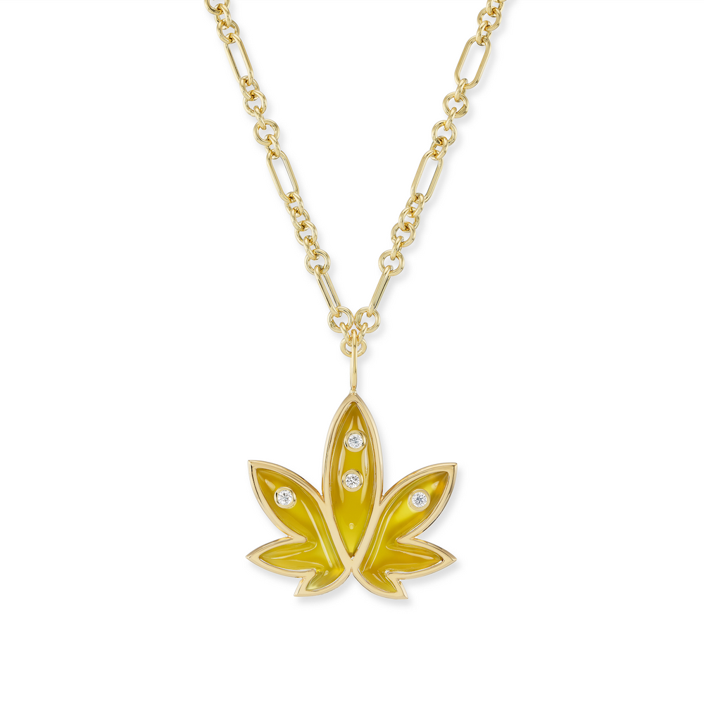 Brent Neale x Edie Parker: Carved Yellow Chalcedony Cannabis Pendant