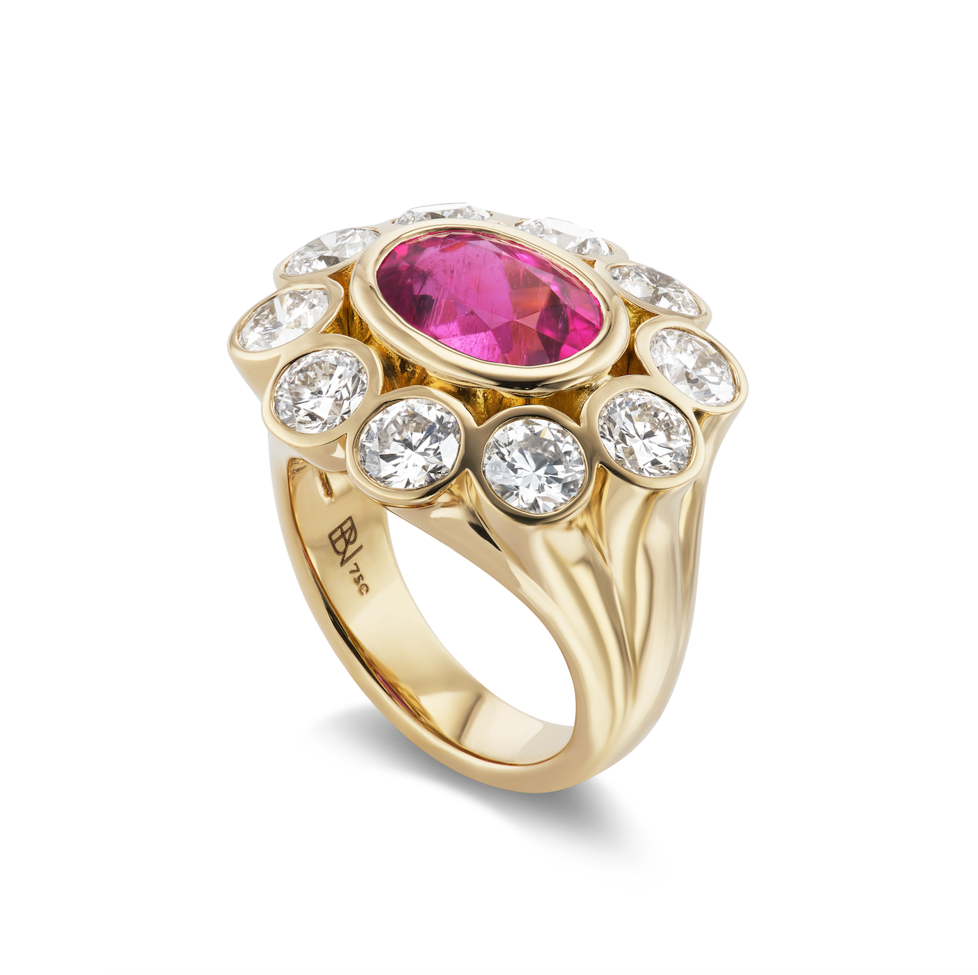 One-of-a-Kind Oval Pink Tourmaline Wildflower Gypsy with Diamond Petals