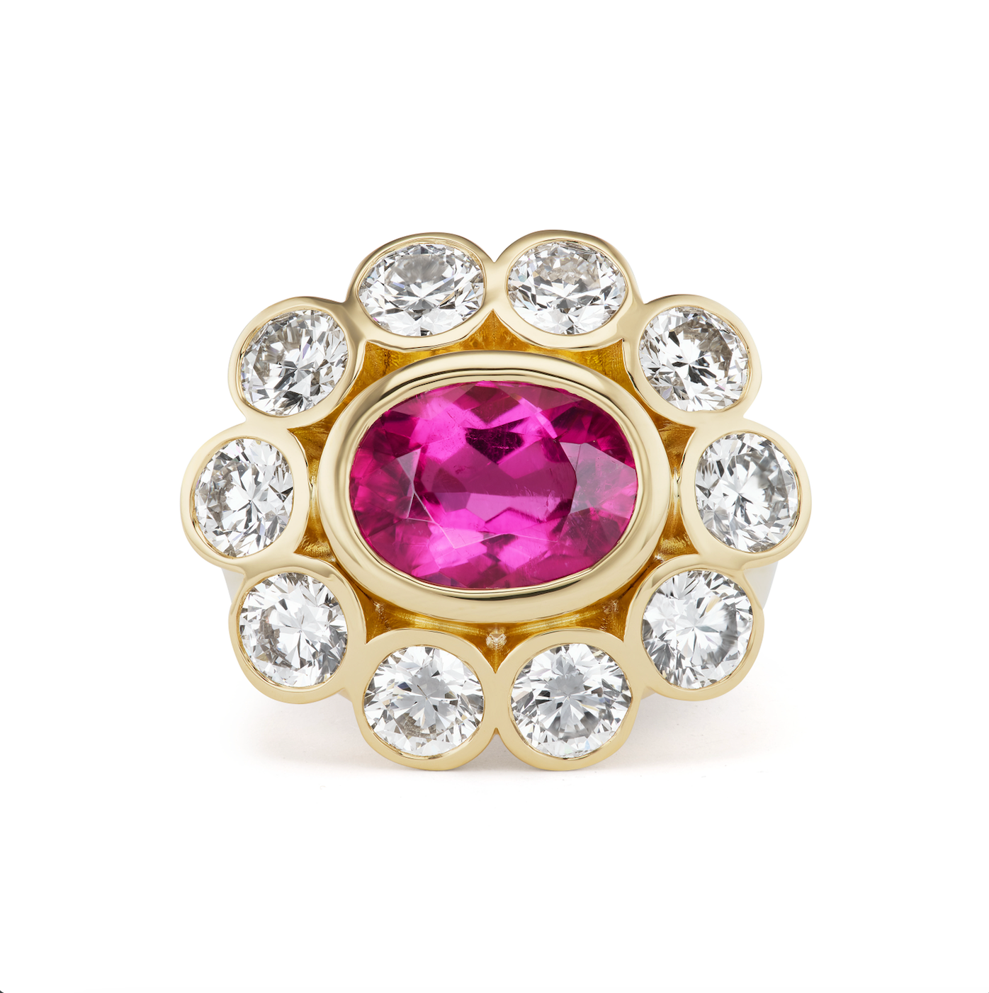 One-of-a-Kind Oval Pink Tourmaline Wildflower Gypsy with Diamond Petals