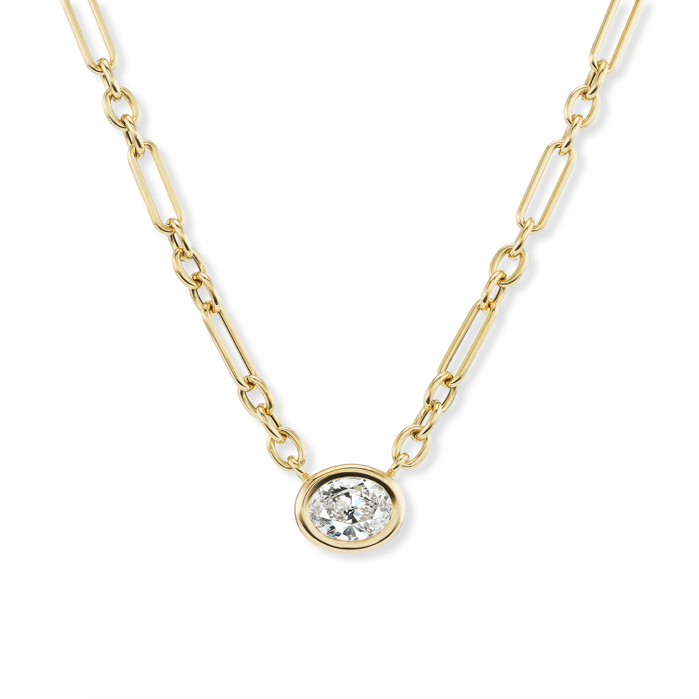One-of-a-Kind Diamond Oval Pillow Pendant on Mixed Link Chain